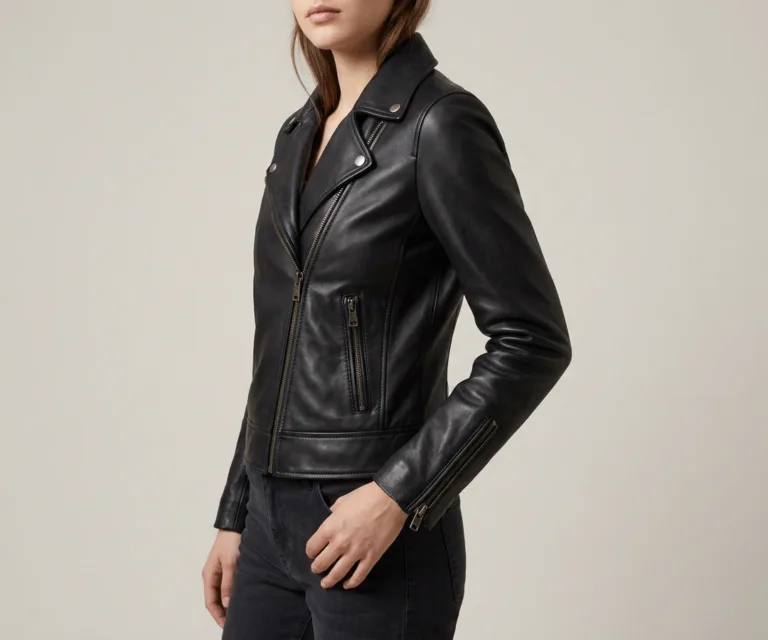 Kelsee Distressed Black Leather Biker Jacket 3/4 Profile 1080x900