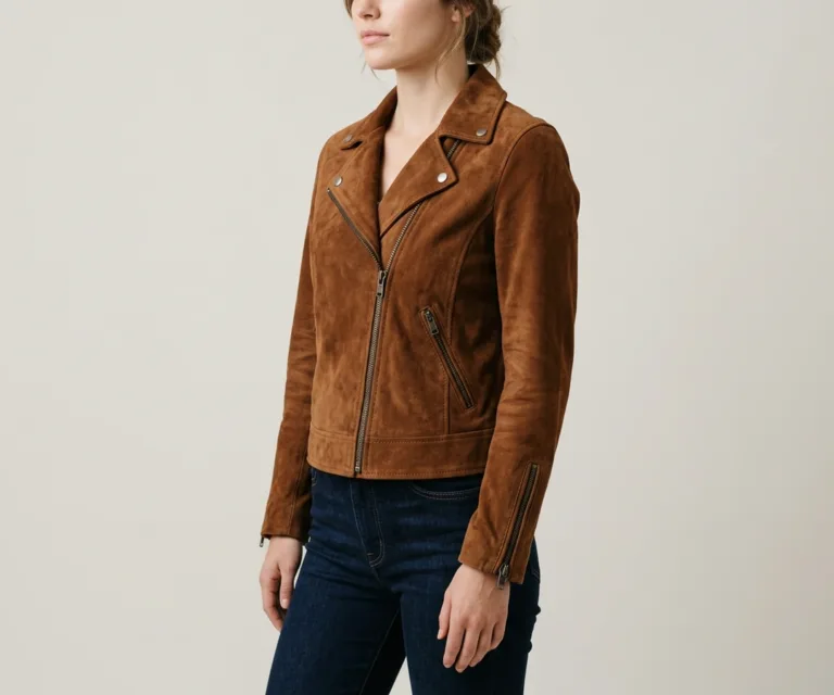 Kelsee Mocha Suede Biker Jacket 3/4 Profile 1080x900