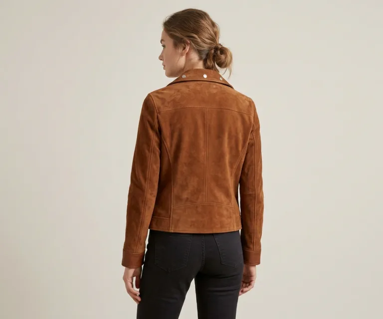 Kelsee Mocha Suede Biker Jacket Rear Back View 1080x900