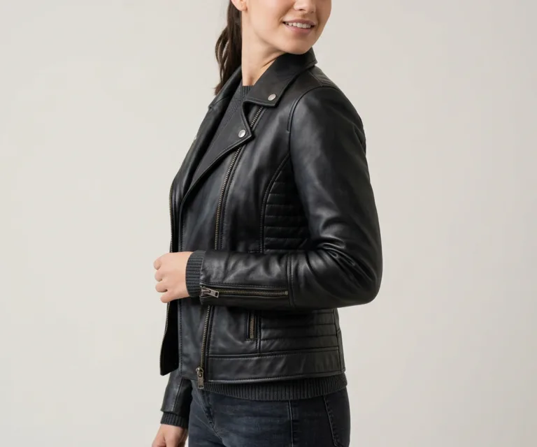 Nexi Quilted Black Leather Jacket 3/4 Profile 1080x900