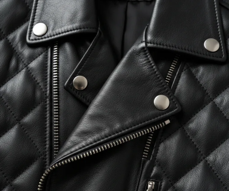 Nexi Quilted Black Leather Jacket Macro Hardware Detail 1080x900
