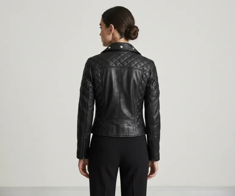 Nexi Quilted Black Leather Jacket Rear Back View 1080x900