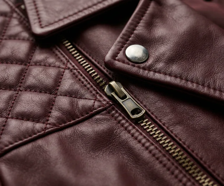 Nexi Quilted Maroon Leather Jacket Macro Hardware Detail 1080x900