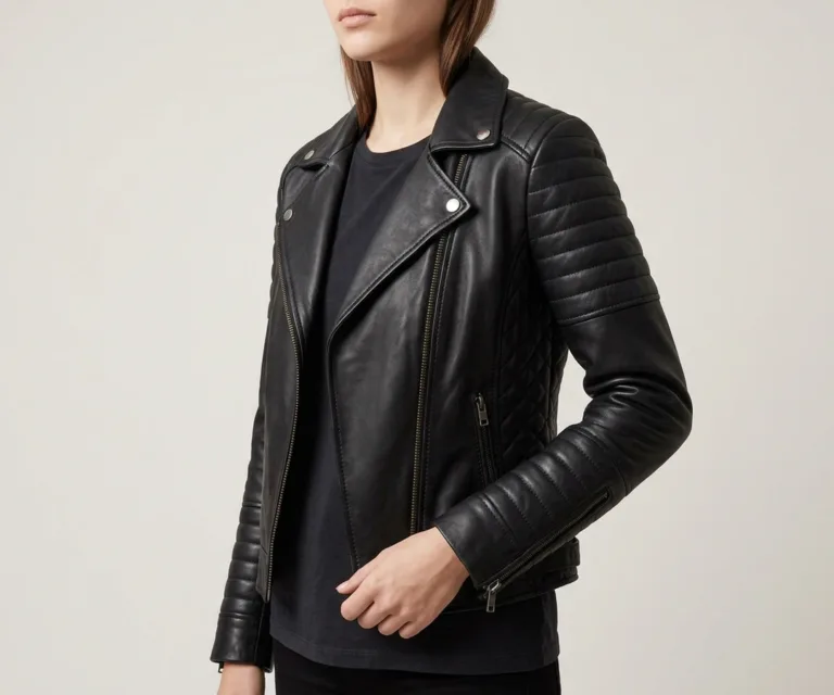 Orient Grain Quilted Black Leather Biker Jacket 3/4 Profile 1080x900