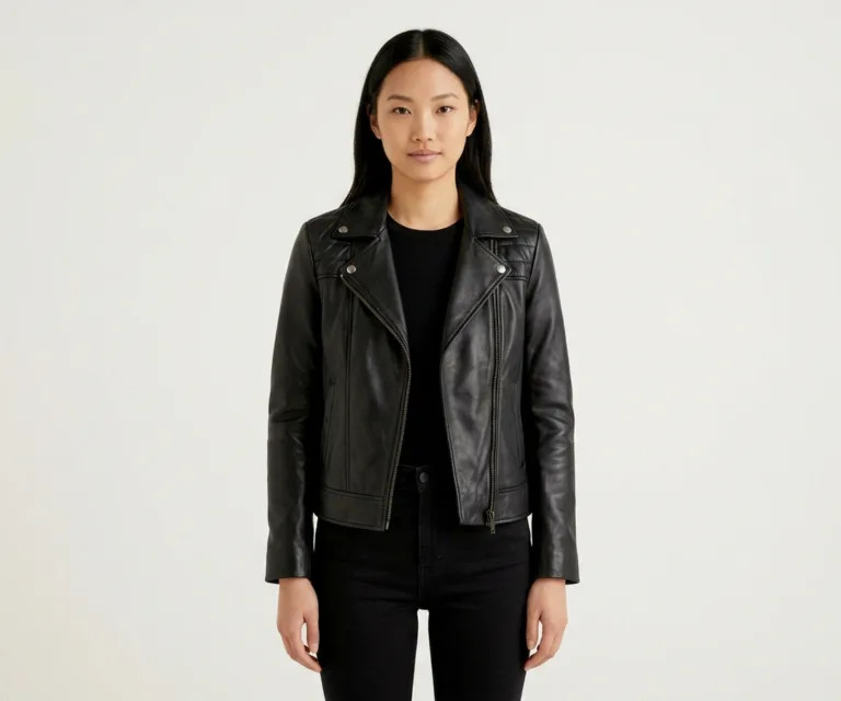 Orient Grain Quilted Black Leather Biker Jacket Front View 1080x900