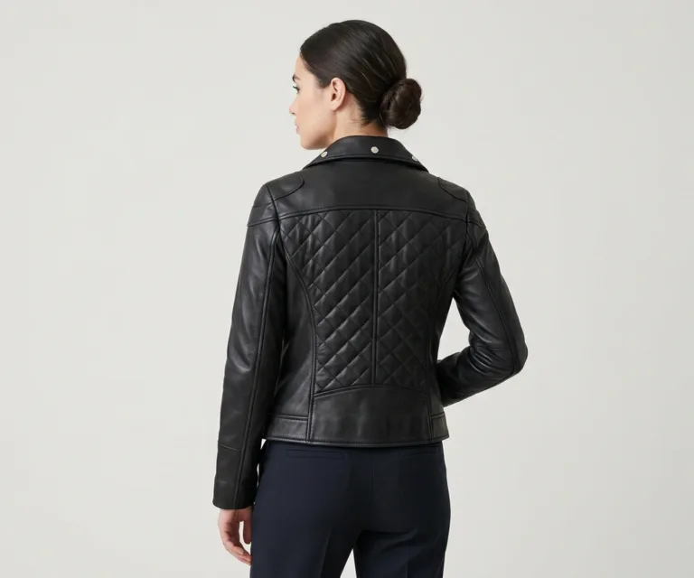 Orient Grain Quilted Black Leather Biker Jacket Rear Back View 1080x900