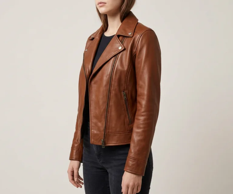 Rave Brown Leather Biker Jacket 3/4 Profile 1080x900