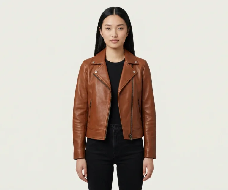 Rave Brown Leather Biker Jacket Front View 1080x900