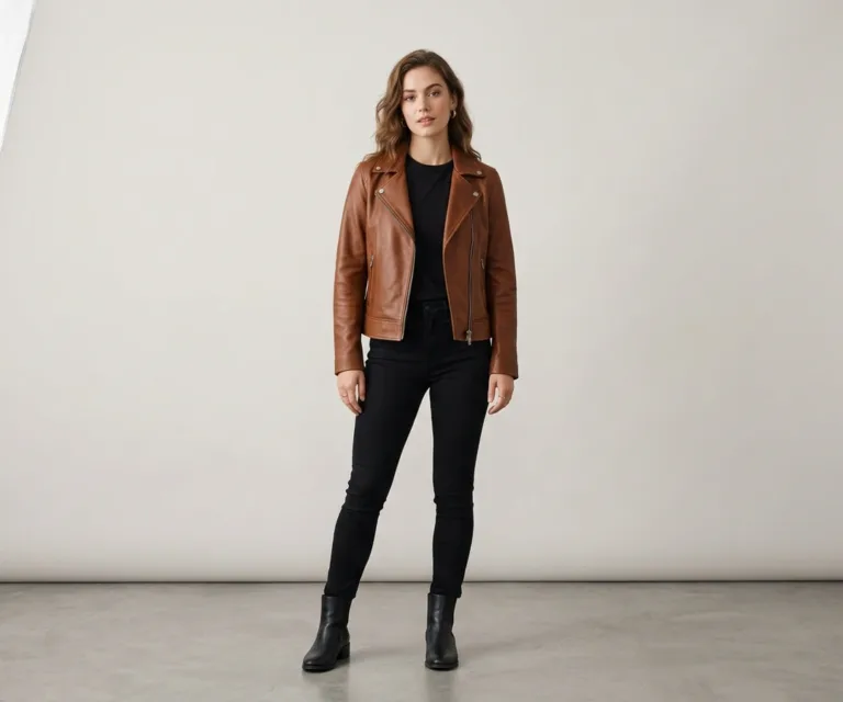 Rave Brown Leather Biker Jacket Lifestyle Studio 1080x900
