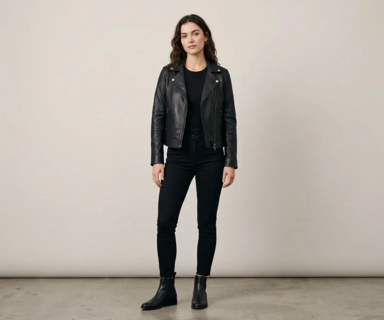 Rumy Black Leather Biker Jacket Lifestyle Studio 1080x900