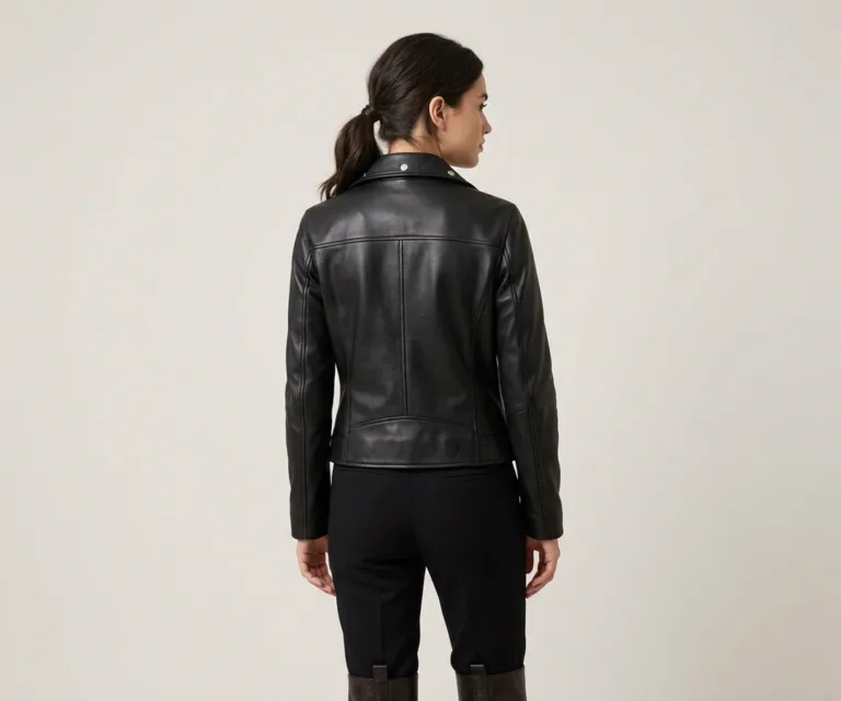 Rumy Black Leather Biker Jacket Rear Back View 1080x900