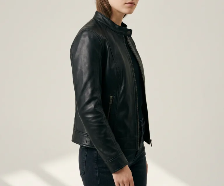 Rumella Black Leather Biker Jacket 3/4 Profile 1080x900