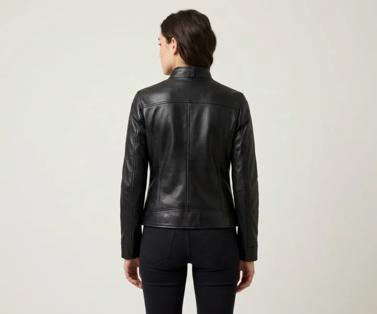 Rumella Black Leather Biker Jacket Rear Back View 1080x900