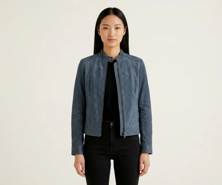 Rumella Blue Suede Biker Jacket Front View 1080x900