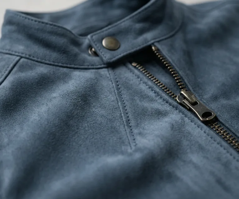 Rumella Blue Suede Biker Jacket Macro Hardware Detail 1080x900