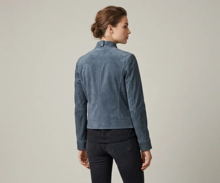 Rumella Blue Suede Biker Jacket Rear Back View 1080x900