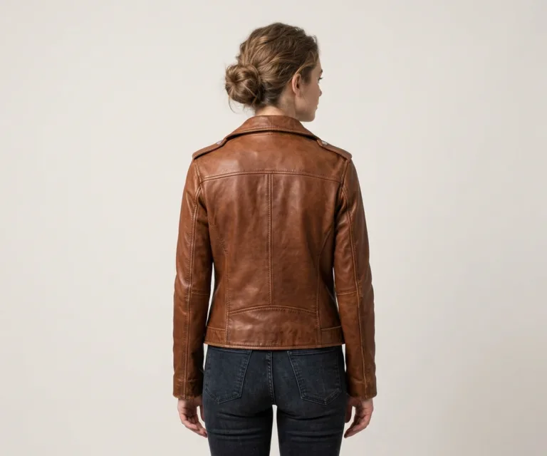 Rumy Distressed Brown Leather Biker Jacket Rear Back View 1080x900