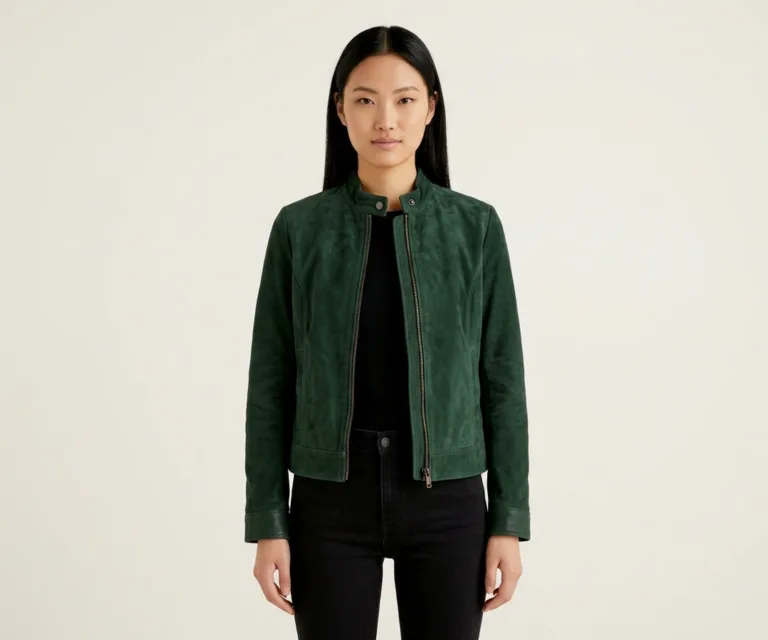 Rumella Green Suede Biker Jacket Front View 1080x900