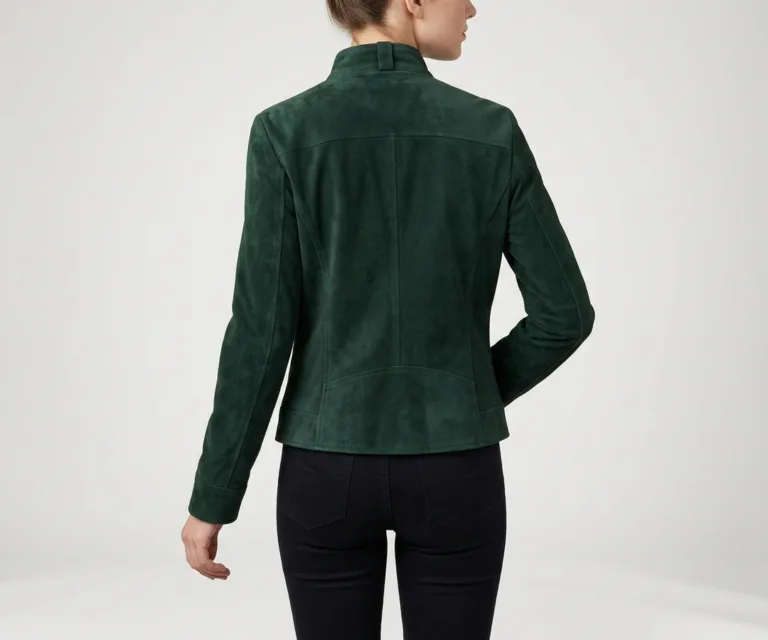 Rumella Green Suede Biker Jacket Rear Back View 1080x900