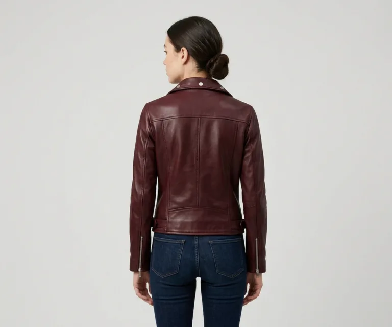 Rumy Maroon Leather Biker Jacket Rear Back View 1080x900