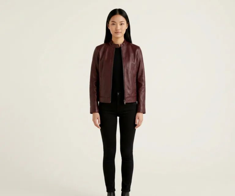 Rumella Maroon Leather Biker Jacket Front View 1080x900
