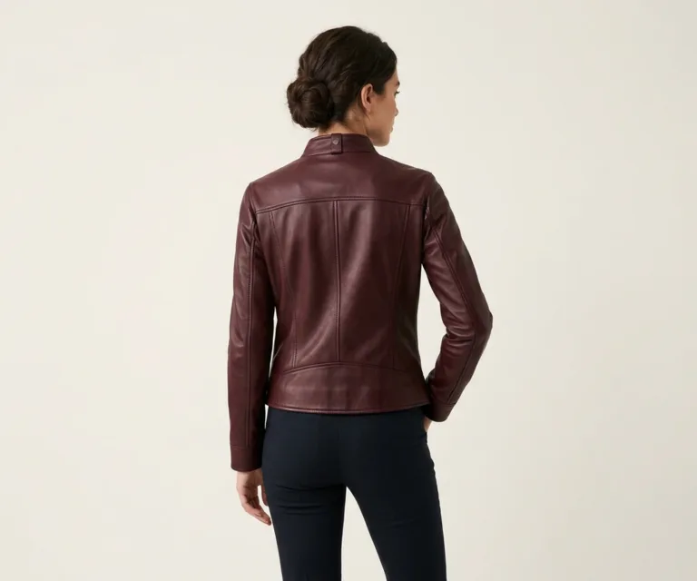 Rumella Maroon Leather Biker Jacket Rear Back View 1080x900