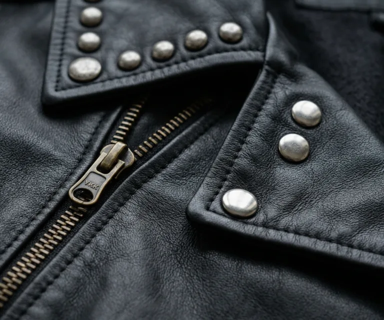 Sally Mae Studded Black Leather Biker Jacket Macro Hardware Detail 1080x900