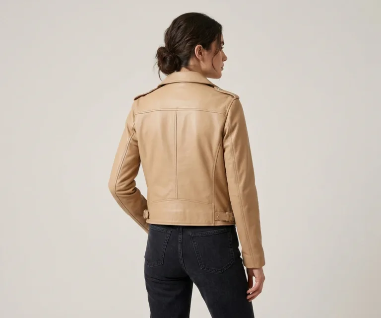 Sleeky Clean Tan Leather Biker Jacket Rear Back View 1080x900