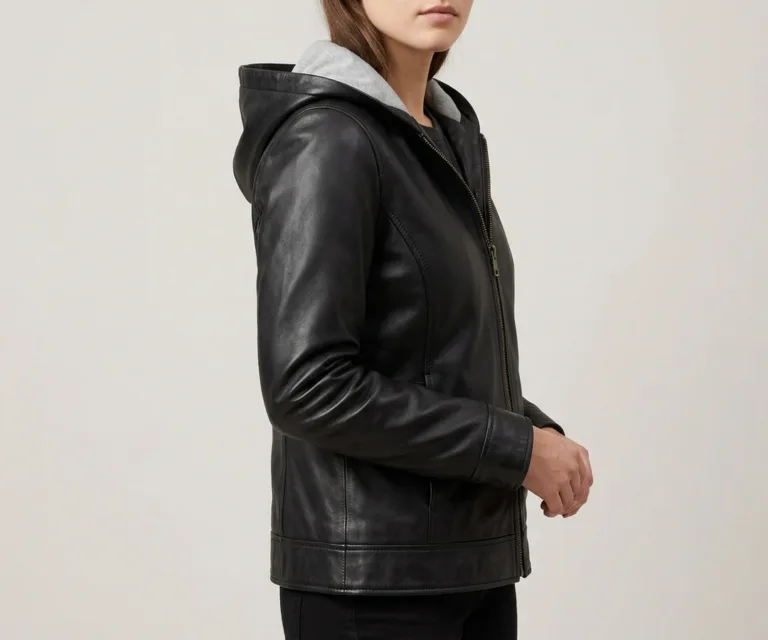 Zest Black Hooded Leather Pullover Jacket 3/4 Profile 1080x900