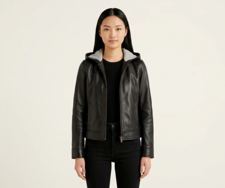 Zest Black Hooded Leather Pullover Jacket Front View 1080x900