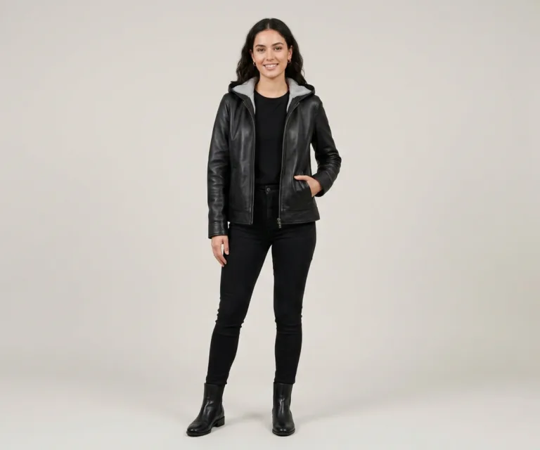 Zest Black Hooded Leather Pullover Jacket Lifestyle Studio 1080x900