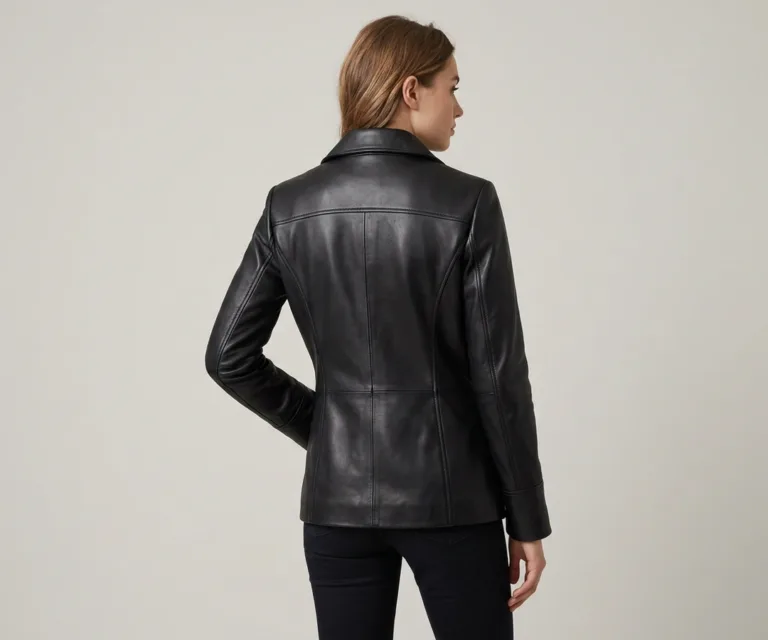 Cora Quilted Black Leather Blazer Rear Back View 1080x900