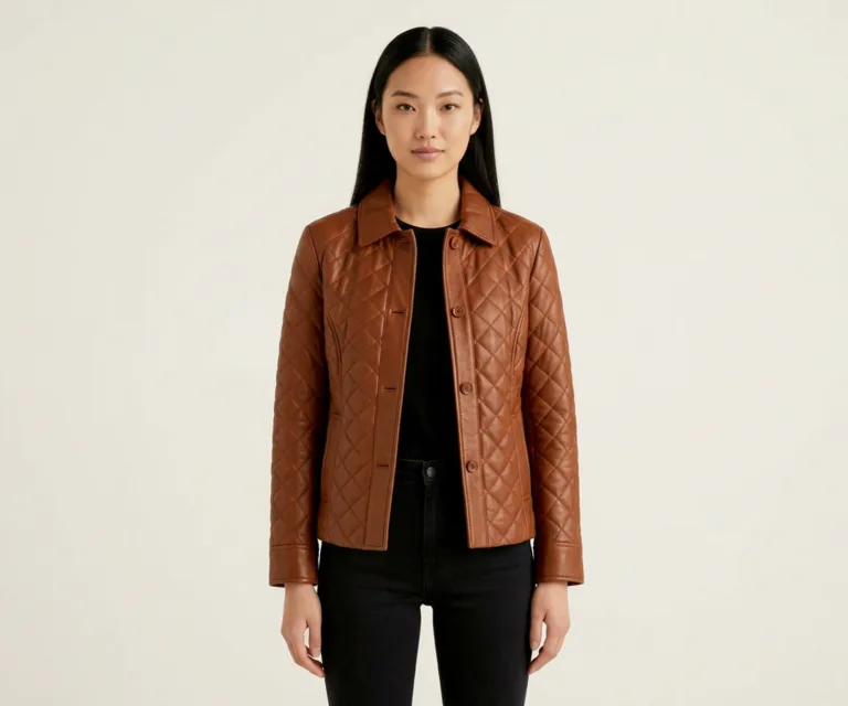 Cora Quilted Brown Leather Blazer Front View 1080x900