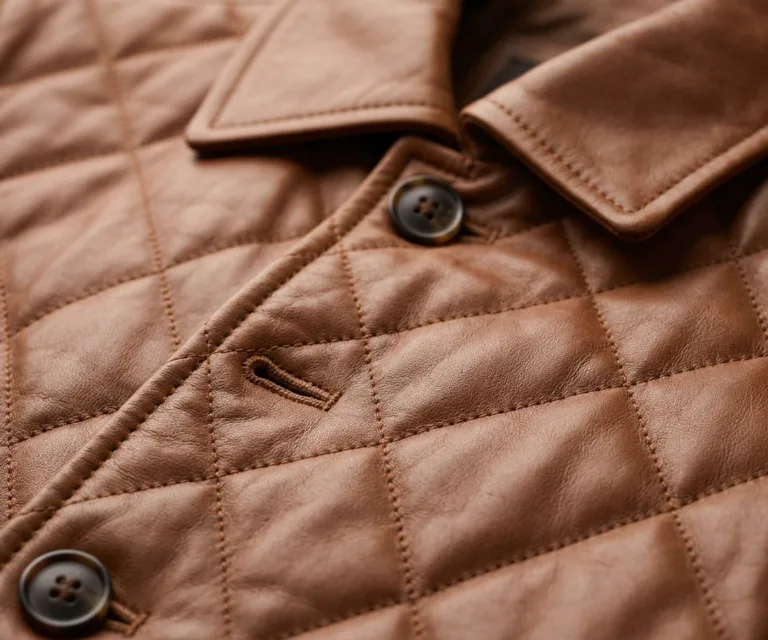 Cora Quilted Brown Leather Blazer Macro Hardware Detail 1080x900