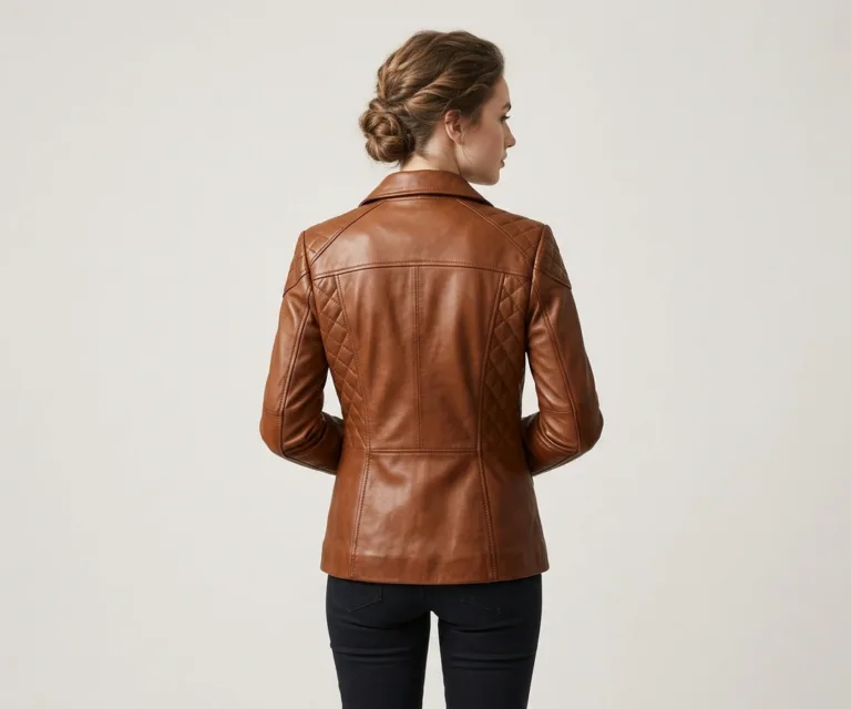 Cora Quilted Brown Leather Blazer Rear Back View 1080x900