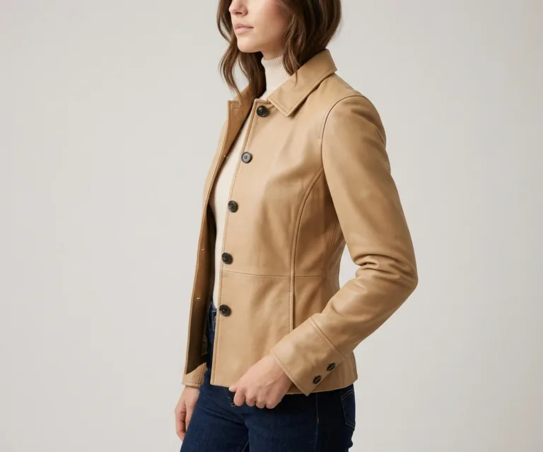 Lee Tan Brown Leather Blazer 3/4 Profile 1080x900