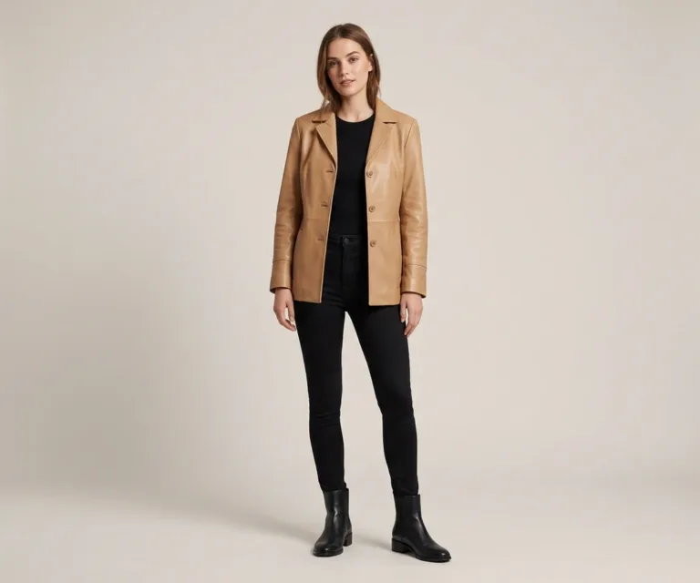 Lee Tan Brown Leather Blazer Lifestyle Studio 1080x900