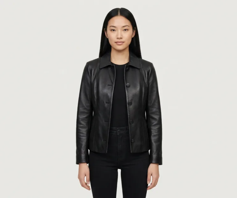 Marilyn Black Leather Blazer Front View 1080x900