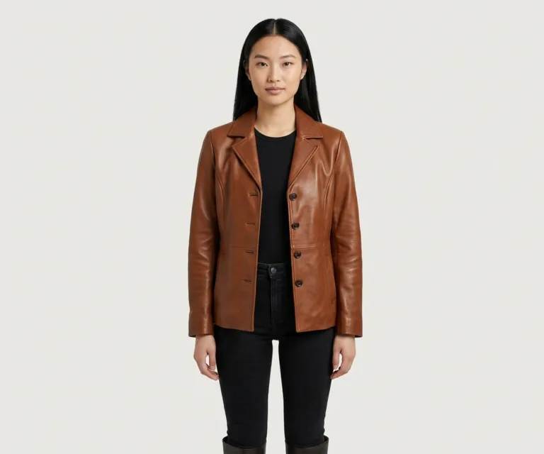 Norma Brown Leather Blazer Front View 1080x900