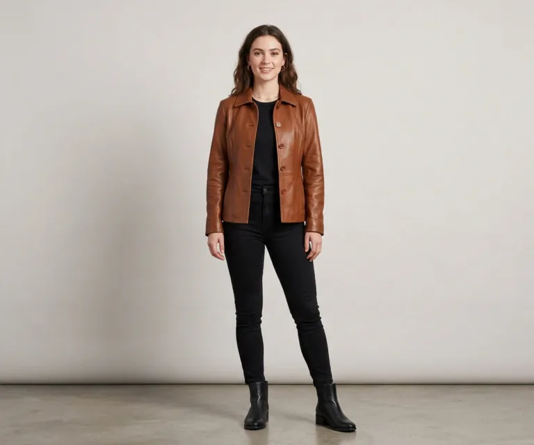 Norma Brown Leather Blazer Lifestyle Studio 1080x900