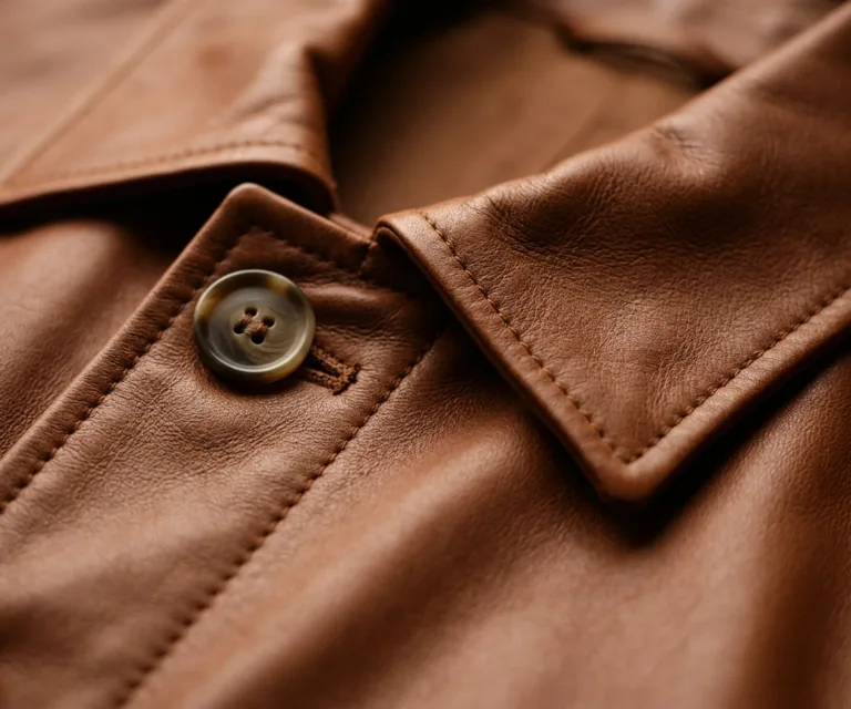 Norma Brown Leather Blazer Macro Hardware Detail 1080x900