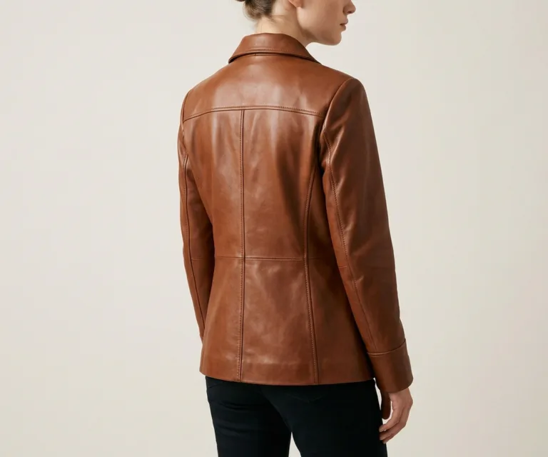 Norma Brown Leather Blazer Rear Back View 1080x900