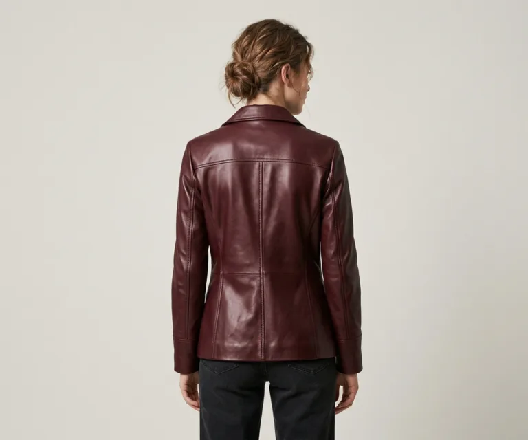 Norma Maroon Leather Blazer Rear Back View 1080x900
