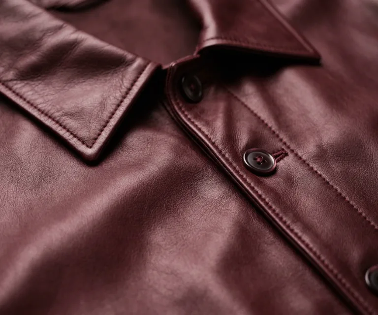 Ruby Metallic Maroon Leather Blazer Macro Hardware Detail 1080x900