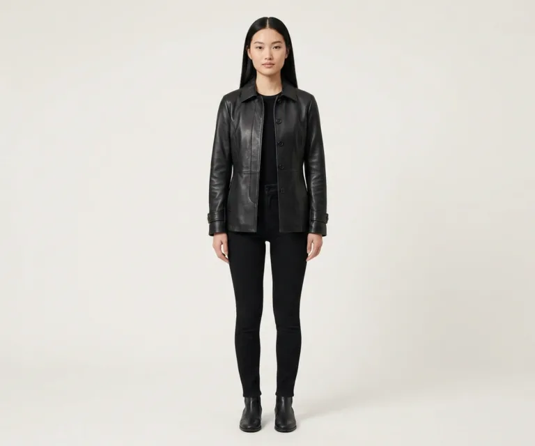 Selina Black Leather Blazer Front View 1080x900