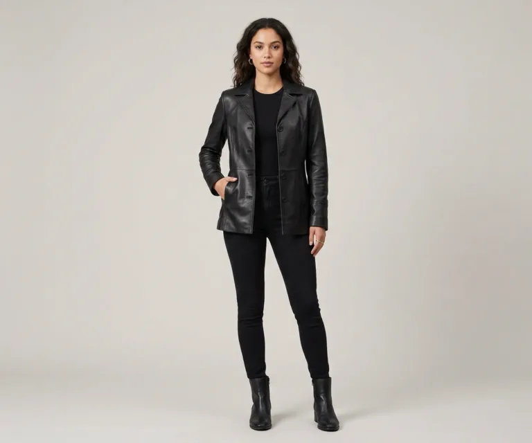 Selina Black Leather Blazer Lifestyle Studio 1080x900