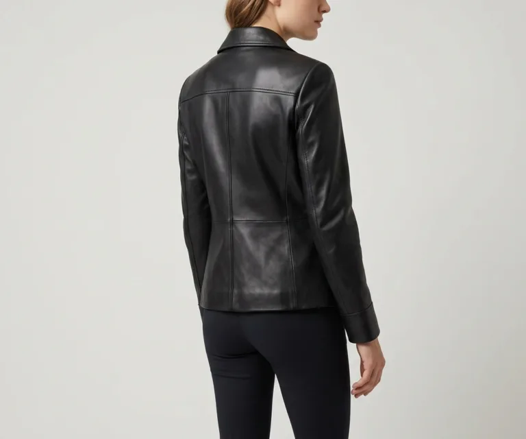Selina Black Leather Blazer Rear Back View 1080x900
