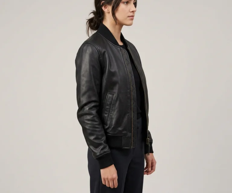 Ava Ma-1 Black Leather Bomber Jacket 3/4 Profile 1080x900