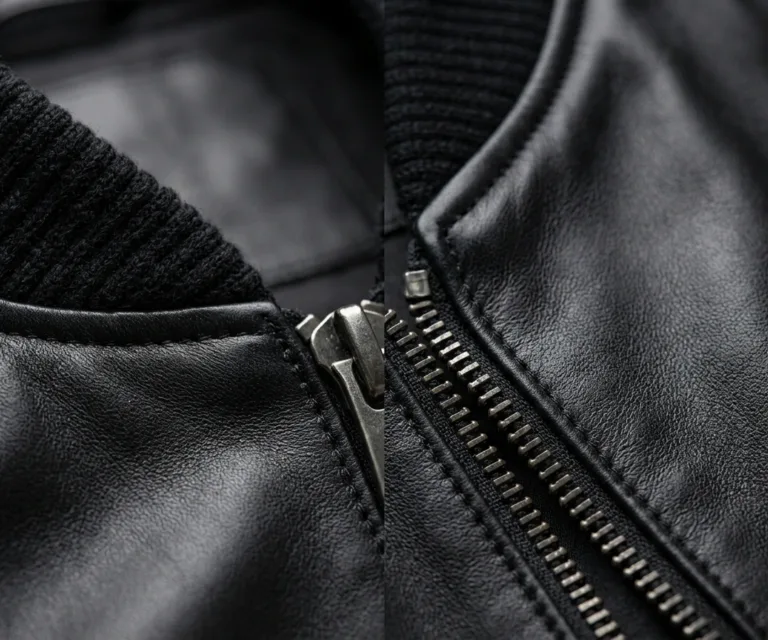 Ava Ma-1 Black Leather Bomber Jacket Macro Hardware Detail 1080x900