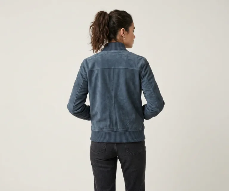 Ava Ma-1 Blue Suede Bomber Jacket Rear Back View 1080x900